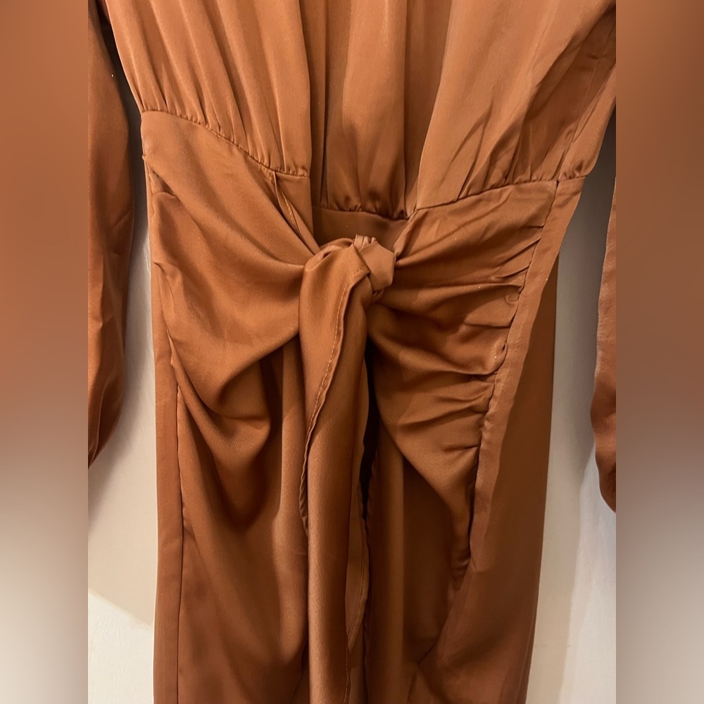 Entro Rust Brown Satin Long Sleeve dress - Picture 3 of 5